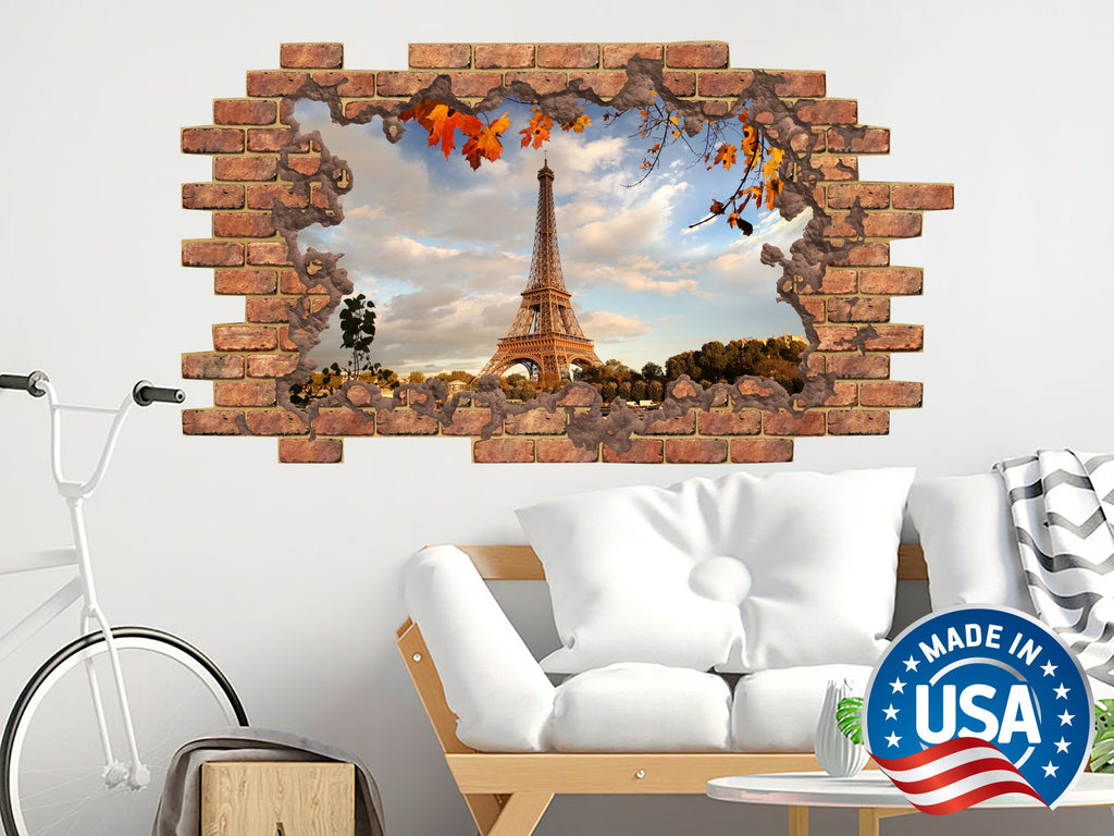 Eiffel Tower Wall Decal. Hole in the Decals. Paris Vinyl Sticker Murals. Paris Theme France Removable Decals. Paris Above Bed Decor NT69