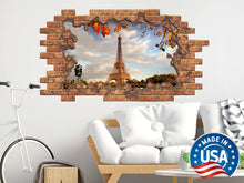 Load image into Gallery viewer, Eiffel Tower Wall Decal. Hole in the Decals. Paris Vinyl Sticker Murals. Paris Theme France Removable Decals. Paris Above Bed Decor NT69