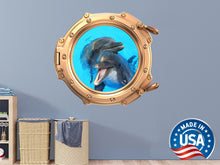 Load image into Gallery viewer, Dolphins Wall Decal. Porthole Wall Sticker. Nautical Removable Decoration. Dolphins Wall Mural. Peel and Stick. Nautical Bathroom Decor NT73