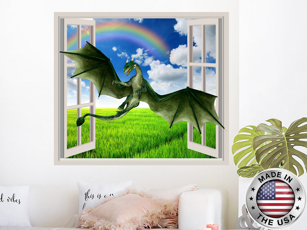 Dragon Window Decals. Nature and Rainbow Vinyl Sticker Murals. Dragon Removable Decal. Dragon Gift. Nature Above Bed Bedroom Decor NT65