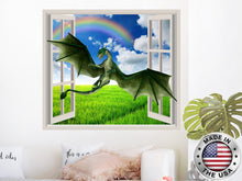 Load image into Gallery viewer, Dragon Window Decals. Nature and Rainbow Vinyl Sticker Murals. Dragon Removable Decal. Dragon Gift. Nature Above Bed Bedroom Decor NT65
