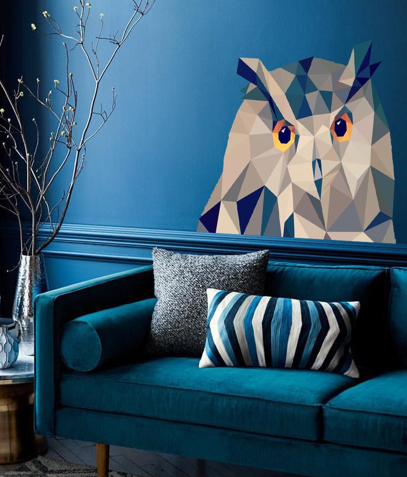Owl Polygonal Wall decal, Owl Polygon sticker,modern wall art, Multi Color GD18