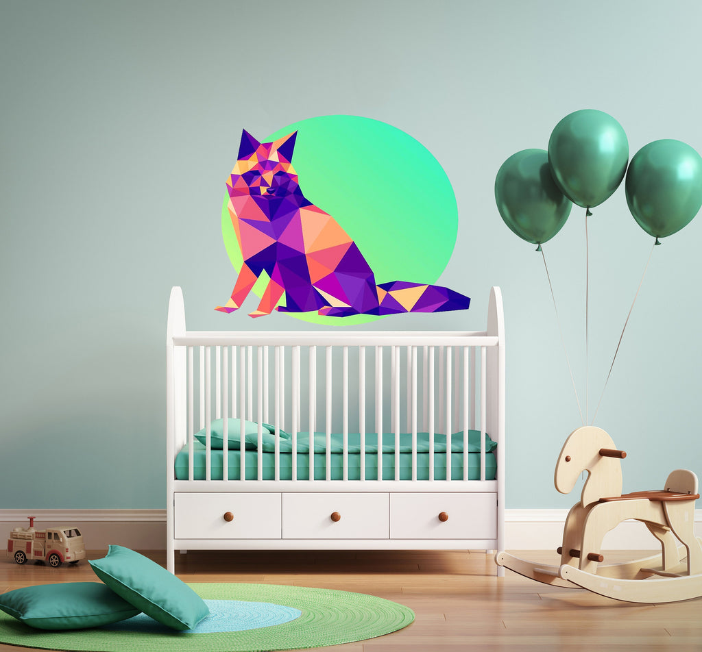 Fox moon Polygonal Wall decal, Fox Polygon sticker, modern wall art, Nursery Baby Bedroom Playroom Living Room Murals Multi Color GD20