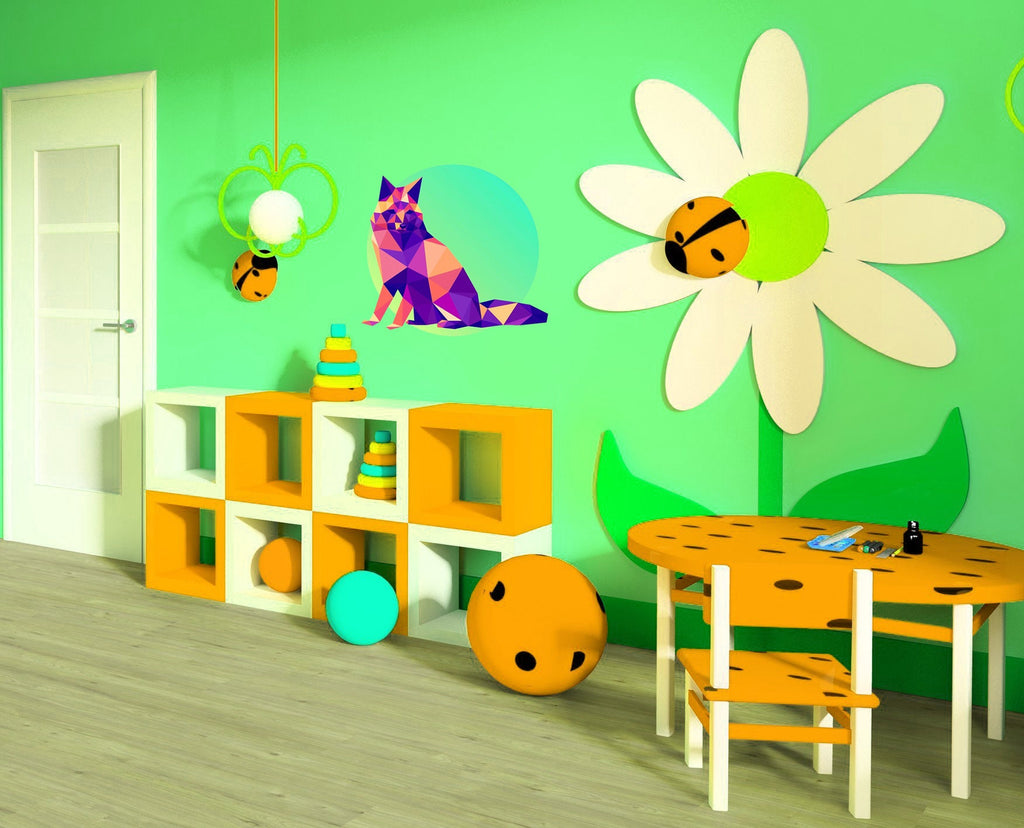 Fox moon Polygonal Wall decal, Fox Polygon sticker, modern wall art, Nursery Baby Bedroom Playroom Living Room Murals Multi Color GD20