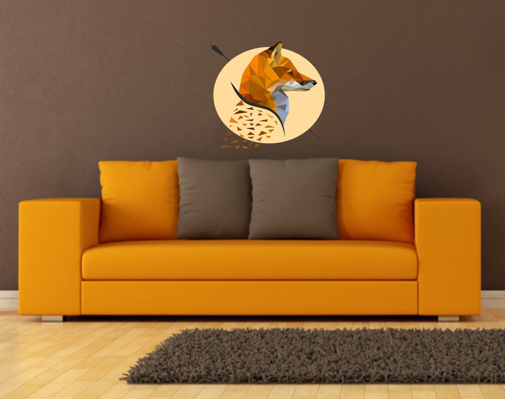 Fox moon Polygonal Wall decal, Fox Polygon sticker, modern wall art, Fox Animal 3D Vinyl Wall Stickers Removable Wall Decal Multi Color GD23