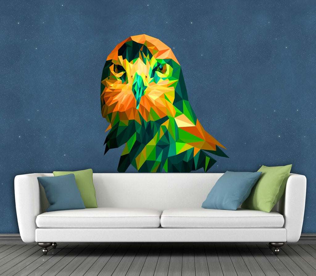 Owl Polygonal Wall decal, Owl Polygon sticker,modern wall art, Multi Color GD24