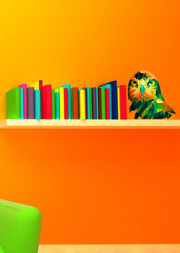 Owl Polygonal Wall decal, Owl Polygon sticker,modern wall art, Multi Color GD24