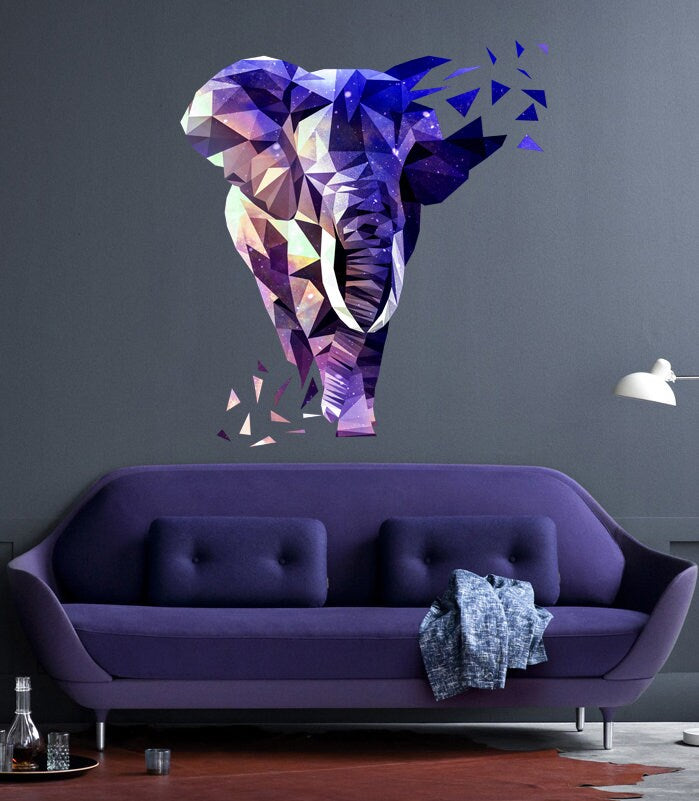 Elephant Polygonal Wall decal, Elephant Polygon sticker,modern wall art, Multi Color GD27