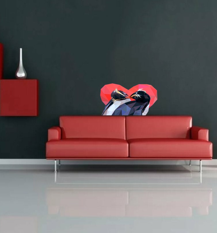 Penguin Love Heart Wall Decal for Home Nursery Playroom Bedroom Decoration, Penguin Polygon sticker, modern wall art, Multi Color GD28