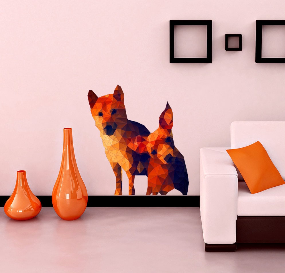 Dog Polygonal Wall decal, Fox Polygon sticker, modern wall art, Decor for Nursery Baby Bedroom Playroom Living Room Murals Multi Color GD40