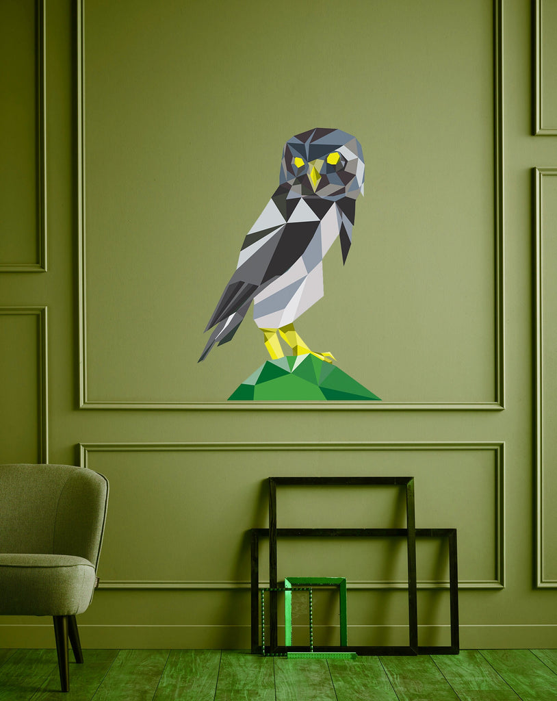 Owl Polygonal Wall decal, Owl Polygon sticker,modern wall art, Multi Color GD41