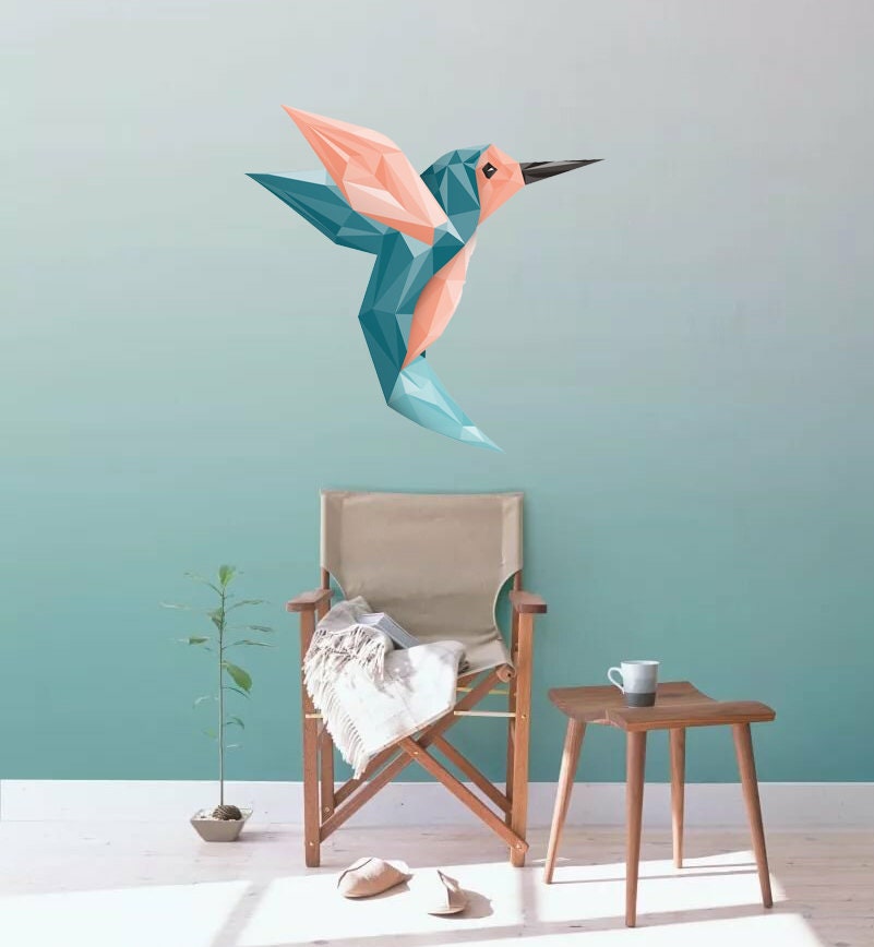 Wall Decals Peel and Stick Birds Vinyl Wall Stickers, bird Polygon sticker,Hummingbird Tree Branch Decals Garden Living Room Bedroom -GD44