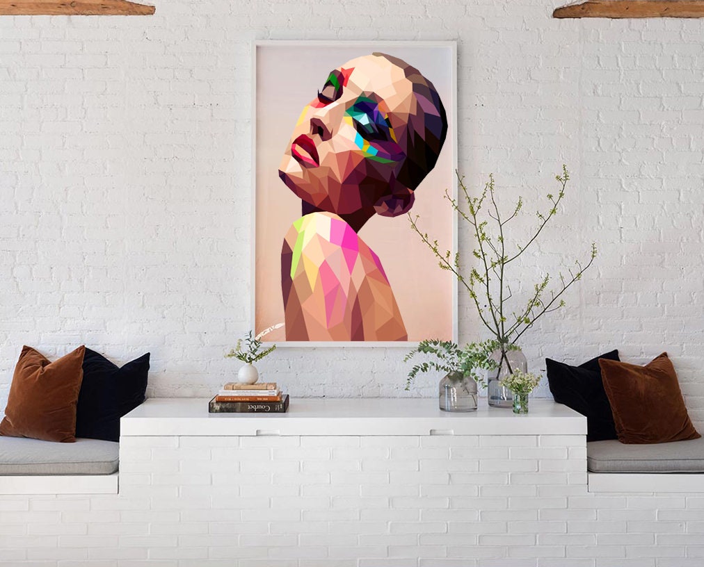 Sexy Hair salon Girl Polygonal Wall decal, Hairdresser Beauty Salon Polygonal Girls Wall Art Stickers Decals Vinyl Home Room Decor - GD45