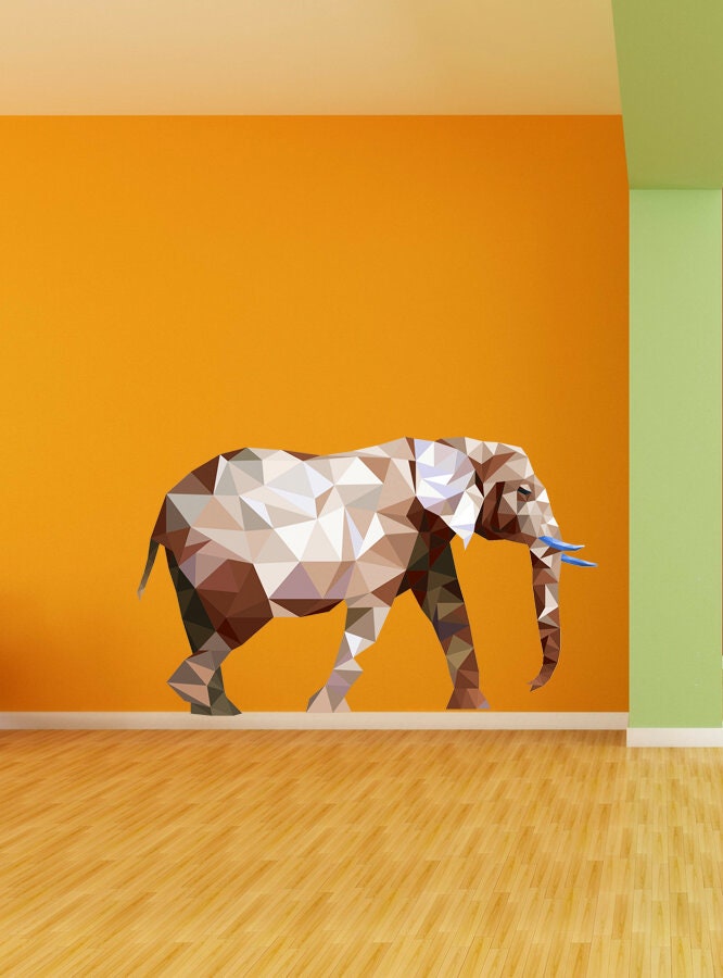Elephant Polygonal Wall decal, Elephant Polygon sticker,modern wall art, Multi Color GD64