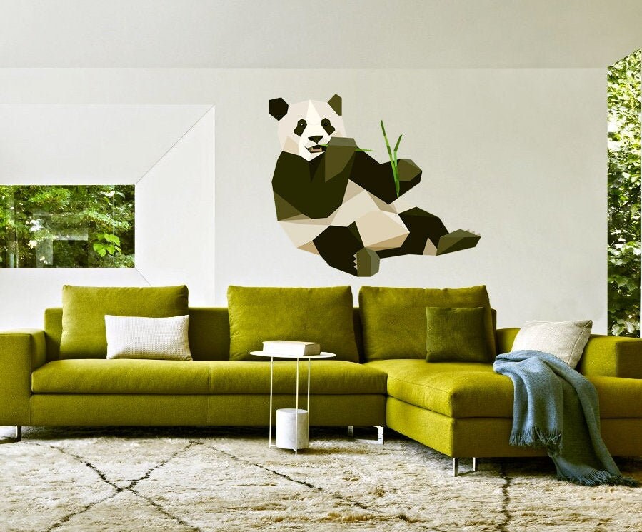 Panda Animal Polygonal Wall decal, Panda Polygon sticker, modern wall art, Pandas Wall Sticker, Light Switch Décor Decals Multi Color GD65