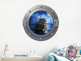 Ship Wall Decal. Nautical Vinyl Sticker. Porthole Wall Murals. View 3D Ocean Boat Window Removable Decal. Ship Porthole Boys Room Decor NT80