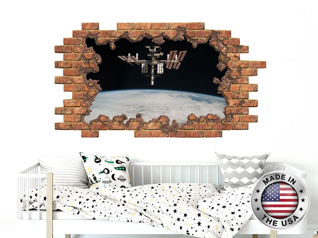 Space Hole in the Decals. Outer Space Satellite Vinyl Sticker Murals. Galaxy Removable Decal. Space Above Bed. Boys Space Bedroom Decor NT78