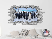 Load image into Gallery viewer, Penguins Hole in the Decals. Animals Vinyl Sticker Murals. Penguins Window Removable Decal. Penguins Above Bed Decal. Penguins Bedroom NT81