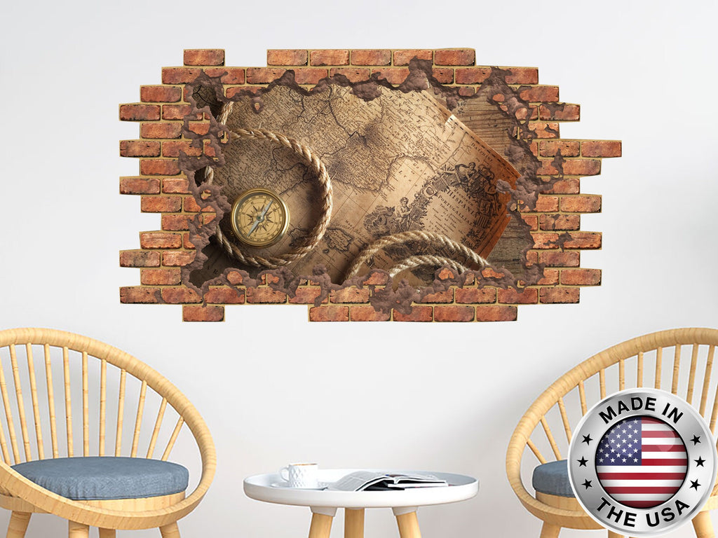 Traveler Map Hole in the Decals. Compass Vinyl Sticker Murals. Map Window Removable Decal. Map Gifts Home. World Map Wall Decoration NT75