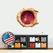 Load image into Gallery viewer, 3D Porhole Wall Decal. Space Wall Mural Kids Room. Porthole Window Sticker Boy Bedroom. Red Galaxy View Sticker. Study Room Decor LP8