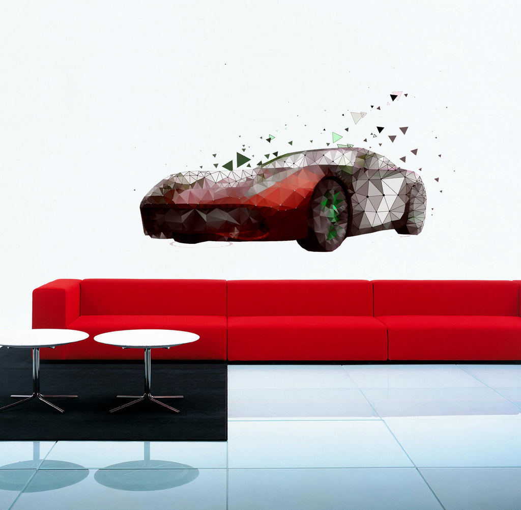 Sport car Polygonal Wall decal, car Polygon sticker,modern wall art, Multi Color GD72