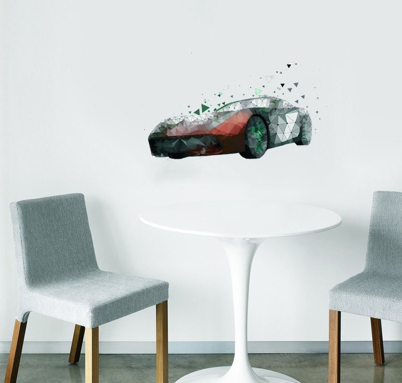 Sport car Polygonal Wall decal, car Polygon sticker,modern wall art, Multi Color GD72
