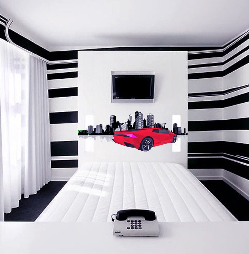 Sport car Polygonal Wall decal, car Polygon sticker,modern wall art, Multi Color GD73