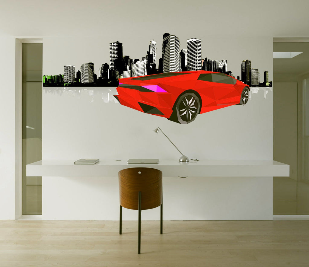 Sport car Polygonal Wall decal, car Polygon sticker,modern wall art, Multi Color GD73