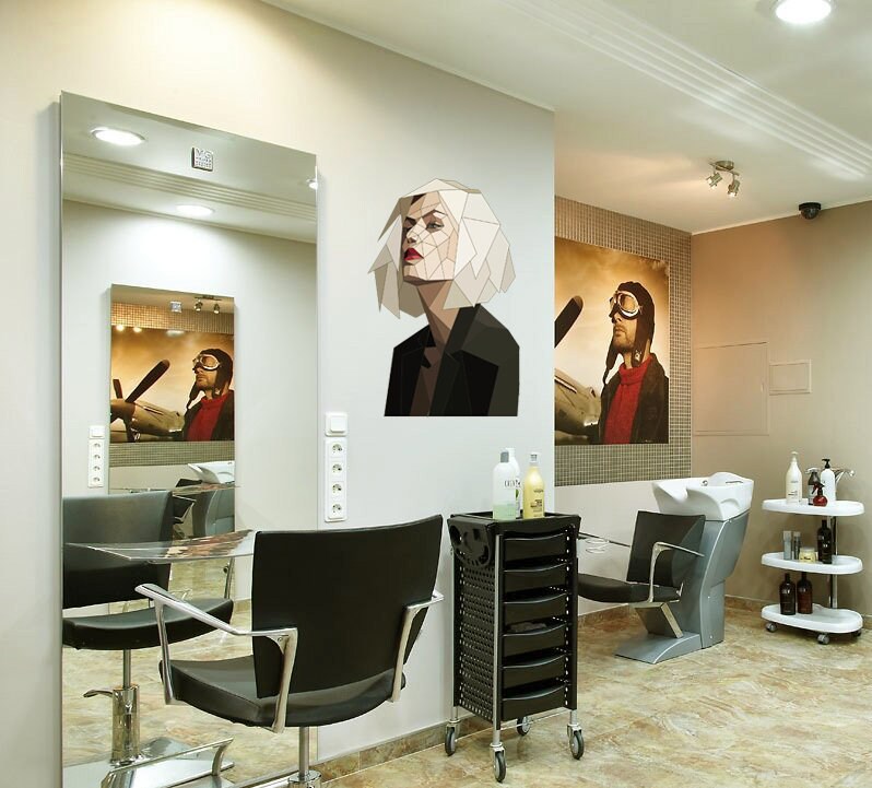 Hair salon Girl Polygonal Wall decal, Hairdresser Beauty Salon Polygonal Girls Wall Art Stickers Decals Vinyl Home Room Decor - GD74