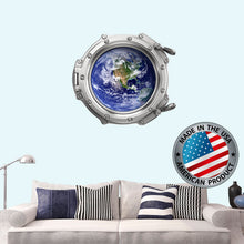 Load image into Gallery viewer, Earth Wall Decal. Space Wall Decal Kids Room. Porthole Wall Mural Girl Bedroom. Galaxy View Sticker. Space Decor. 3D Porthole Window LP17