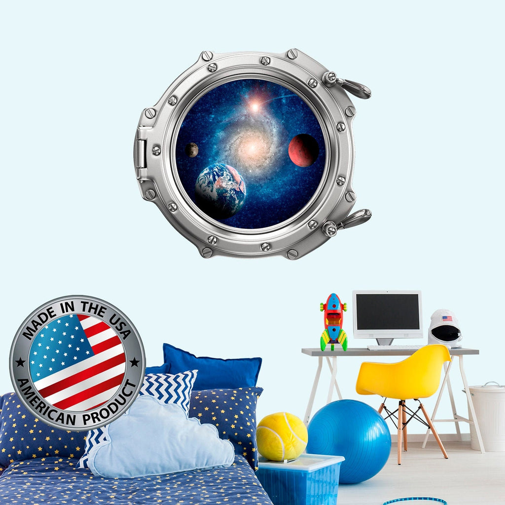 Solar System Room Decor 3D Porhole Wall Decal. Space Wall Mural Kids Room. Porthole Window Sticker Boy Bedroom. Galaxy View Sticker. LP18