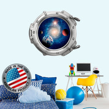 Load image into Gallery viewer, Solar System Room Decor 3D Porhole Wall Decal. Space Wall Mural Kids Room. Porthole Window Sticker Boy Bedroom. Galaxy View Sticker. LP18