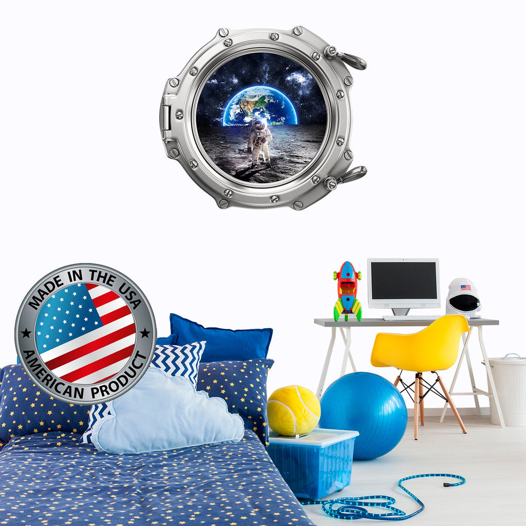 Earth Wall Decal. Space Wall Decal Kids Room. Сosmonaut Porthole Wall Mural. Galaxy View Sticker. Space Decor. 3D Porthole Window LP32