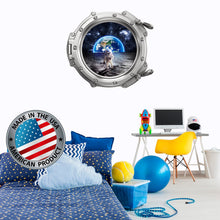 Load image into Gallery viewer, Earth Wall Decal. Space Wall Decal Kids Room. Сosmonaut Porthole Wall Mural. Galaxy View Sticker. Space Decor. 3D Porthole Window LP32