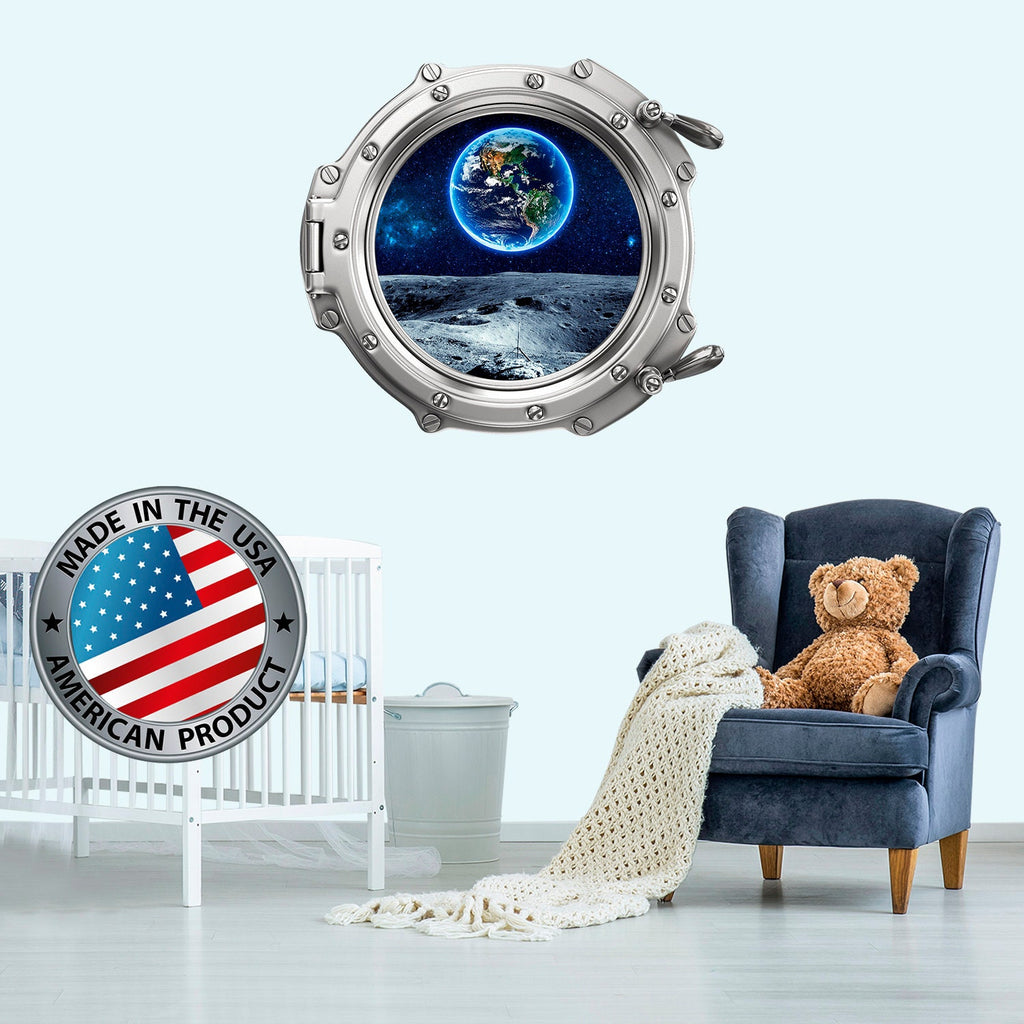 Earth Wall Decal. Space Wall Decal Kids Room. Porthole Wall Mural. Galaxy View Sticker. Space Decor. 3D Porthole Window LP35