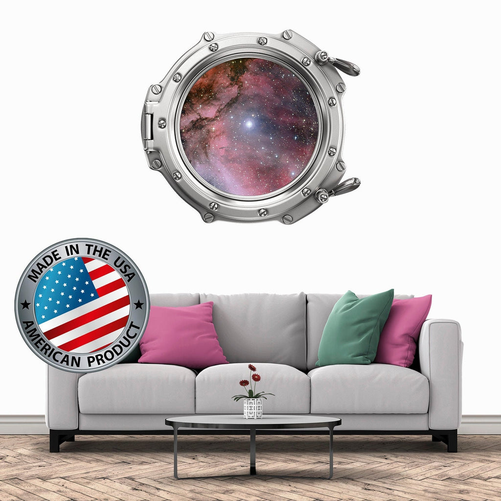 Space Wall Decal Kids Room. Porthole Wall Mural Girl Bedroom. Galaxy View Sticker. Stars Wall Decal. Space Decor. 3D Porthole Window LP37