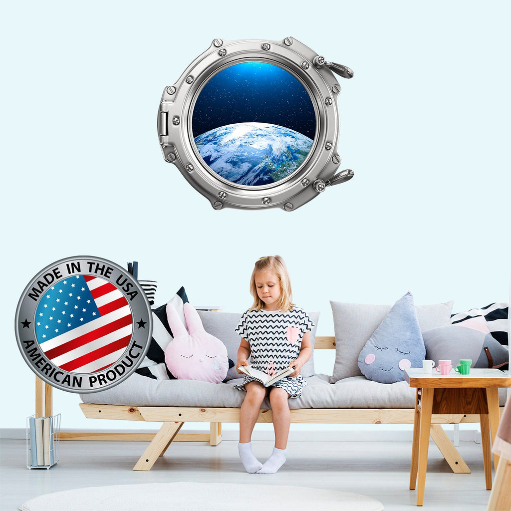 Earth Wall Decal. Space Wall Decal Kids Room. Porthole Wall Mural. Galaxy View Sticker. Space Decor. 3D Porthole Window LP39