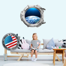 Load image into Gallery viewer, Earth Wall Decal. Space Wall Decal Kids Room. Porthole Wall Mural. Galaxy View Sticker. Space Decor. 3D Porthole Window LP39