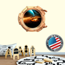 Load image into Gallery viewer, Satellite Porthole Window Sticker Boy Bedroom. 3D Porhole Wall Decal. Space Wall Mural Kids Room. Dark Galaxy Sticker. Study Room Decor LP50