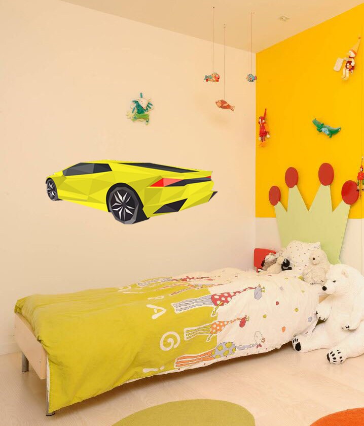 Sport car Polygonal Wall decal, car Polygon sticker,modern wall art, Multi Color GD75