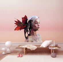 Load image into Gallery viewer, Girl woman Dragon Polygonal Wall decal, Girl Polygon sticker, modern wall art, Dragon Headboard Peel and Stick Wall Decals Multi Color GD77