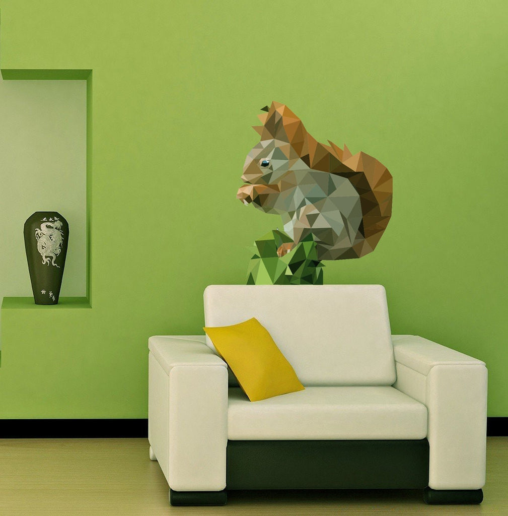 Squirrel Polygonal Wall decal, Squirrel Polygon sticker,modern wall art, Multi Color GD80