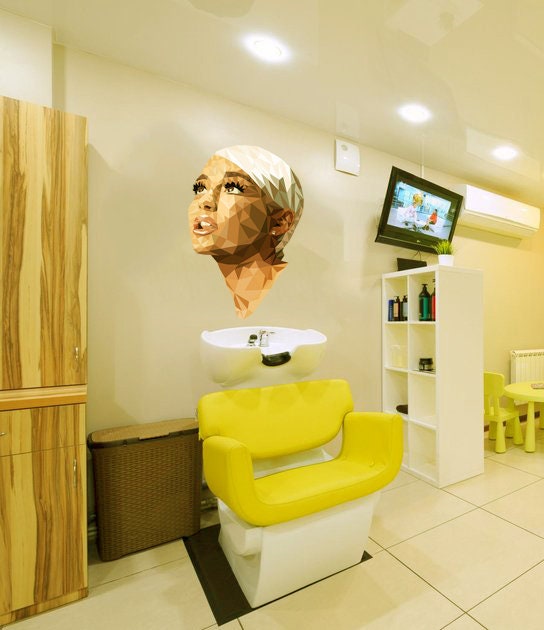 Hair salon Girl Polygonal Wall decal, Hairdresser Beauty Salon Polygonal Girls Wall Art Stickers Decals Vinyl Home Room Decor GD83