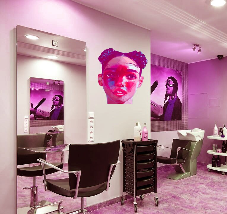 Hairdresser Beauty Salon Polygonal Girls Wall Art Stickers Decals Vinyl Home Room Decor Removable Murals Waterproof, Multi Color GD84