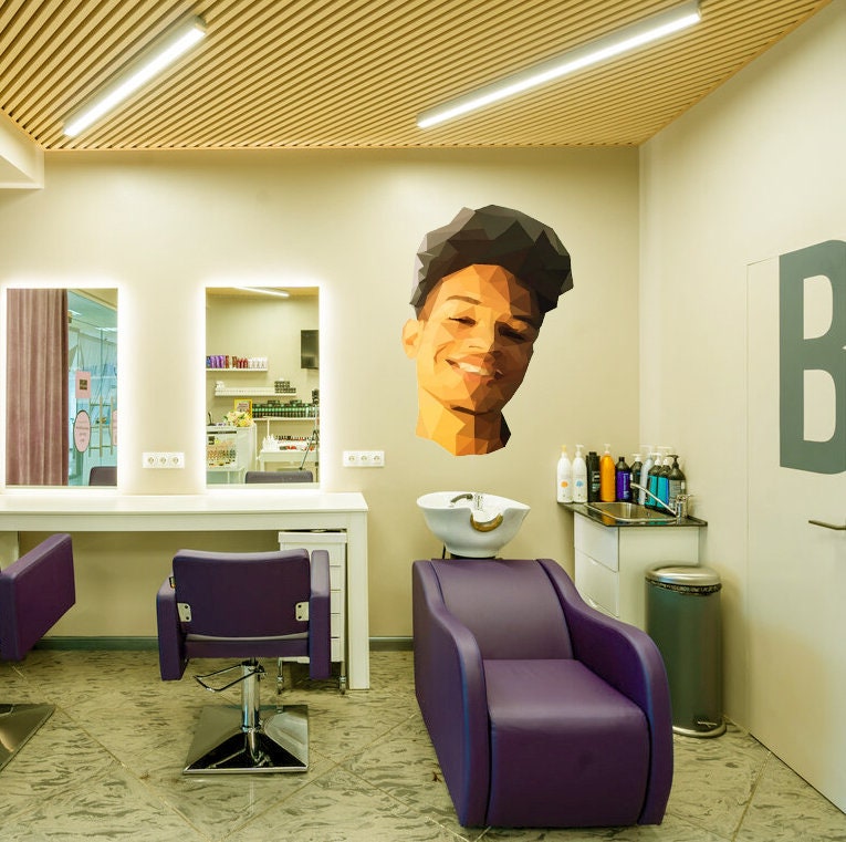 Barber Shop Boy man Polygonal Wall decal, Boy Polygon sticker,modern wall art, Multi Color GD89