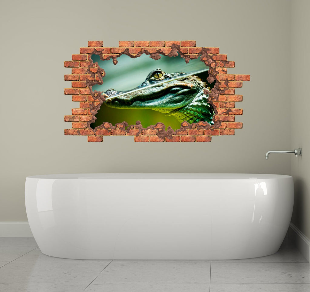 Crocodile Wall Decal 3D Effect Mural. Hole in the Wall Sticker. Tropical Animal Decals. Brick Wall Decal. Smashed Wall Art. Alligator Decal