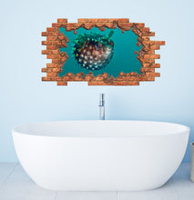 Load image into Gallery viewer, Nautical Wall Decal Bathroom. 3D Hole in the Wall Sticker. Ocean Life Wall Decor Kids. Sea Fish Wall Mural Custom Size Available P216
