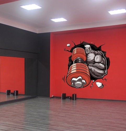 Gym Athlete Sport Bodybuilding Wall decal, Wall Vinyl Decal Home Decor Art Sticker Sports Gym Fitness Retro Room Removable GD97