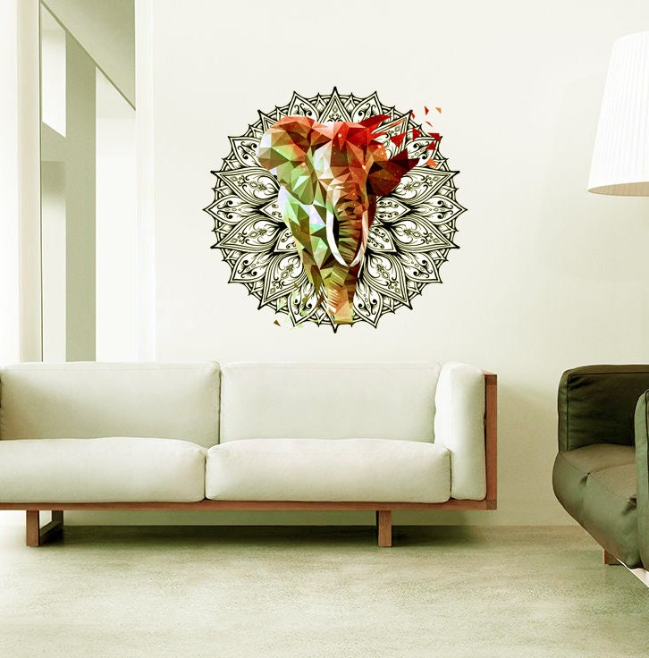Mandala Elephant Yoga Wall decal, Mandala Elephant Wall sticker, modern wall art Ganesh Wall Decal Vinyl Wall Sticker Room Art Bedroom GD100