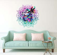 Load image into Gallery viewer, Mandala Lion Yoga Wall decal, Mandala Lion Wall sticker, modern wall art Bohemian Ethnic Wall Hanging, Sacred Geometry Ornament, GD02